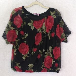 DISCREET Women's Rose Sheer Whimsigoth‎ Blouse Size M